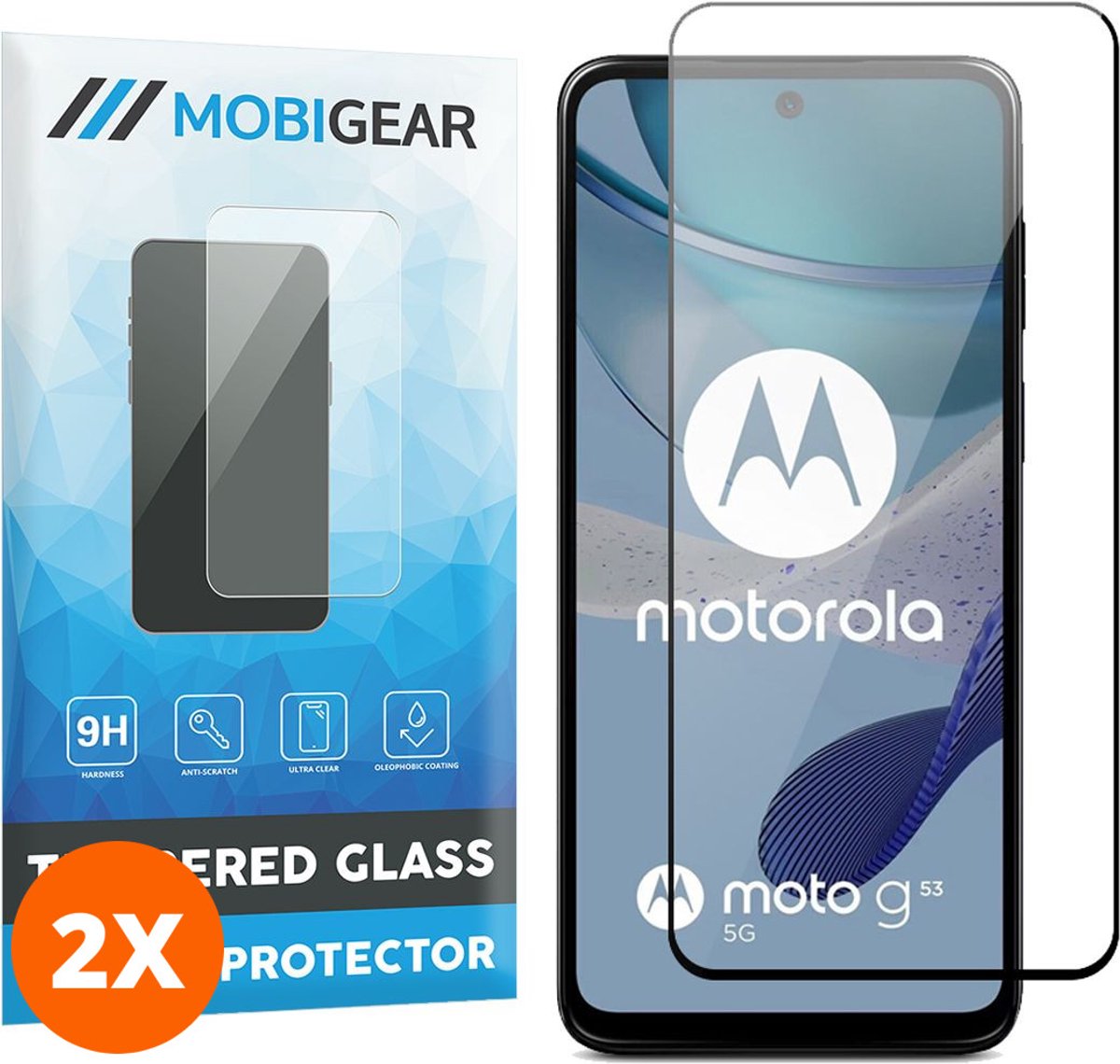 Mobigear Screenprotector geschikt voor Motorola Moto G53 5G Glazen | Mobigear Premium Screenprotector - Case Friendly - Zwart (2-Pack)
