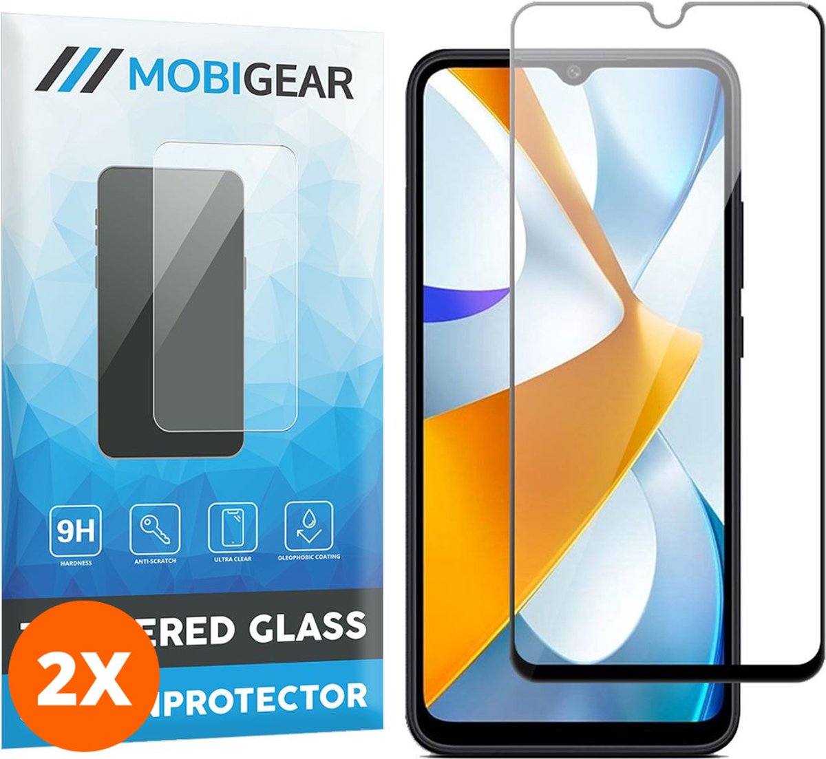 Mobigear Screenprotector geschikt voor POCO C40 Glazen | Mobigear Premium Screenprotector - Case Friendly (2-Pack)