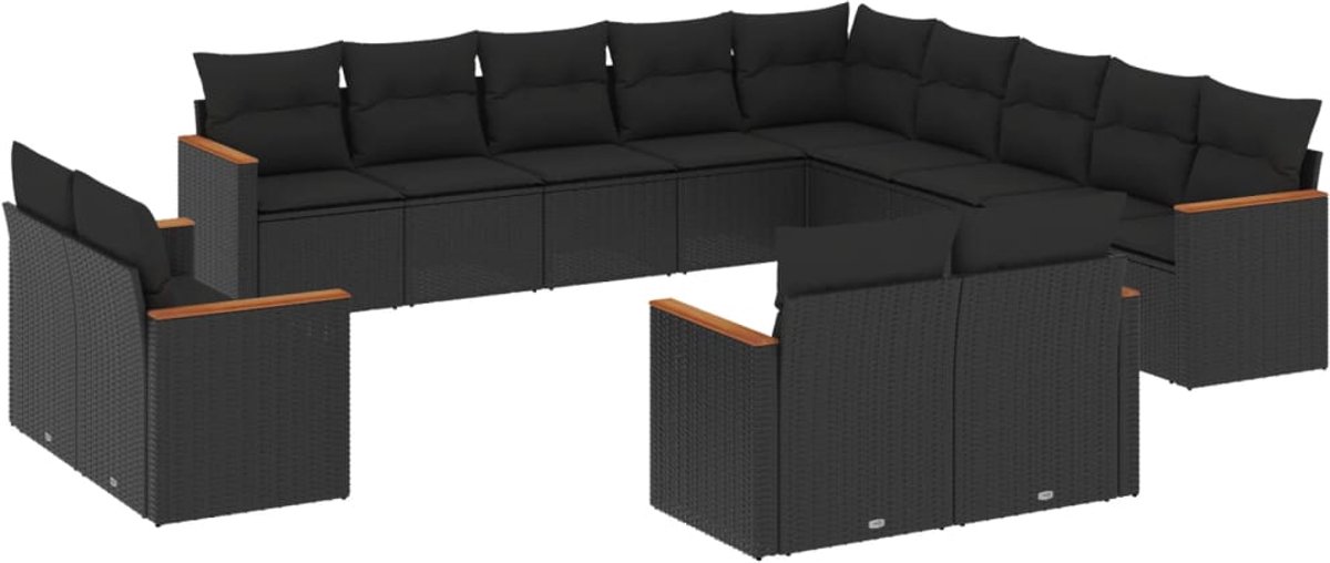 The Living Store 13-delige Loungeset met kussens poly rattan zwart - Loungeset - Tuinset - Lounge Set - PE Rattan - Outdoor Furniture