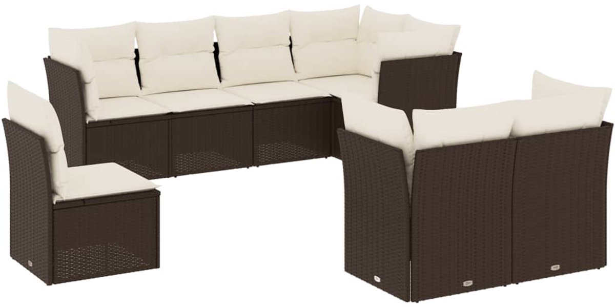 The Living Store 8-delige Loungeset met kussens poly rattan bruin - Loungebank - Tuinset - Lounge Set - Buitendecoratie - Tuinmeubels