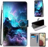 Voor Samsung Galaxy A12 / M12 Gekleurde Tekening Cross Textuur Horizontale Flip PU Lederen Case met Houder & Kaartsleuven & Portemonnee & Lanyard (Kleurrijke Wolken)