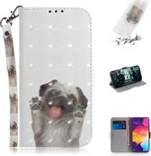 3D-schilderijpatroon Gekleurde tekening Horizontale lederen flip-hoes met houder & kaartsleuven en portemonnee voor Galaxy A50 (pug)