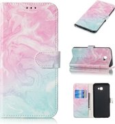 Gekleurde tekening marmer patroon horizontale flip PU lederen tas met houder & kaartsleuven & portemonnee voor Galaxy J4 + (roze groen)