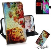 Gekleurde tekening patroon Kleurrijke magnetische gesp Horizontale flip PU lederen tas met houder & kaartsleuven & portemonnee & lanyard voor Galaxy A40 (Tiger Rose)