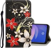 Voor Vivo Y91c 3D Gekleurde Tekening Horizontale Flip PU Leren Case met Houder & Kaartsleuven & Portemonnee (Rode Bloem)