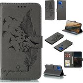 Voor Motorola Moto G5 Plus 5G Feather Pattern Litchi Texture Horizontale Flip Leren Case met Portemonnee & Houder & Kaartsleuven (Grijs)