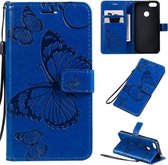 Voor Motorola E6 Play Pressed Printing Butterfly Pattern Horizontale Flip PU lederen tas met houder & kaartsleuven & portemonnee & lanyard (blauw)