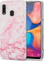 Voor Samsung Galaxy A20 / A30 TPU glanzend marmerpatroon IMD beschermhoes (lichtroze)