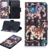 3D-gekleurde tekening patroon horizontale flip lederen hoes voor iPhone Xs Max, met houder & kaartsleuven & portemonnee (twee olifanten)