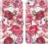 Voor iPhone 7/8 3D-schilderij Gekleurd tekeningpatroon Horizontaal Flip TPU + PU-lederen hoes met houder & kaartsleuven & portemonnee & lanyard (kleine rode bloem)
