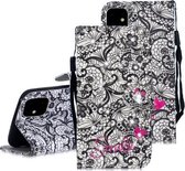 3D Diamond Encrusted Painting Pattern Gekleurde tekening Horizontale Flip PU lederen tas met houder & kaartsleuven & portemonnee voor iPhone 12 mini (Lace Flower)