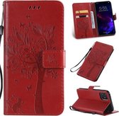 Tree & Cat Pattern Pressed Printing Horizontale Flip PU lederen tas met houder & kaartsleuven & portemonnee & lanyard voor iPhone 11 (rood)