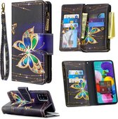 Voor Samsung Galaxy A51 Gekleurde Tekening Patroon Rits Horizontale Flip Lederen Case met Houder & Kaartsleuven & Portemonnee (grote Vlinder)