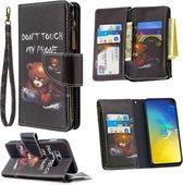 Voor Samsung Galaxy S10e Gekleurde Tekening Patroon Rits Horizontale Flip Leren Case met Houder & Kaartsleuven & Portemonnee (Beer)
