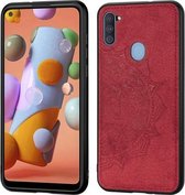 Voor Samsung Galaxy A11 Mandala in reliëf gemaakte stoffen hoes PC + TPU mobiele telefoonhoes met magnetische functie en draagriem (rood)