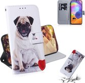 Voor Galaxy A31 Gekleurde tekening Horizontale flip lederen tas met houder & kaartsleuf & portemonnee (pug)