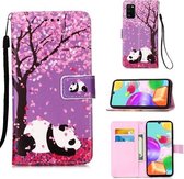 Voor Galaxy A41 Schilderen Horizontale Flip Leren Case met Houder & Kaartsleuf & Portemonnee & Lanyard (Sakura Panda)