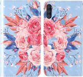 Voor Samsung Galaxy A11 & M11 3D-schilderij Gekleurd tekeningpatroon Horizontaal Flip TPU + PU-lederen hoes met houder & kaartsleuven & portemonnee & lanyard (gekleurde bloemen)