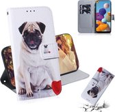 Voor Galaxy A21 3D gekleurde tekening horizontale flip lederen tas met houder & kaartsleuf & portemonnee (pug)