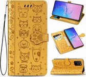 Voor Galaxy S10 Lite / A91 Leuke Kat en Hond Reliëf Horizontale Flip Leren Case met Beugel / Kaartsleuf / Portemonnee / Lanyard (Geel)
