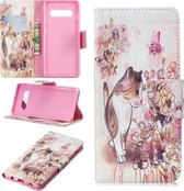 3D Gekleurde Tekening Patroon Horizontale Flip Leren Case voor Galaxy S10 Plus, met Houder & Kaartsleuven & Portemonnee (Kat)