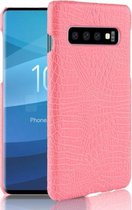 Schokbestendig Crocodile Texture PC + PU-hoesje voor Galaxy S10 (roze)