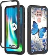 Voor Motorola Moto G9 Play 3 in 1 Card PC + TPU schokbestendige beschermhoes (blauwe vlinder)