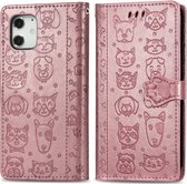 Apple iPhone 12 Pro Max Hoesje - Mobigear - Cat and Dog Serie - Kunstlederen Bookcase - Roségoud - Hoesje Geschikt Voor Apple iPhone 12 Pro Max