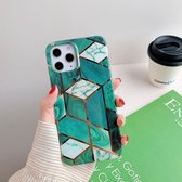 Plating Splicing Pattern Soft TPU beschermhoes voor iPhone 11 Pro Max (Dark Green Lattice)