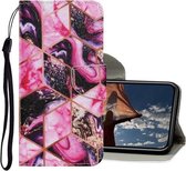 Gekleurde tekening patroon horizontaal Flip PU lederen tas met houder & kaartsleuven & portemonnee & lanyard voor iPhone XR (paars marmer)