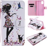 Voor Galaxy A51 Schilderen Horizontale Flip Leren Case met Houder & Kaartsleuf & Lanyard (Vrouw en Kat)