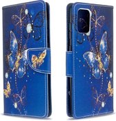 Voor Galaxy A71 Gekleurde tekening patroon Horizontale flip lederen tas met houder & kaartsleuven & portemonnee (paarse vlinder)