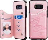 Voor Galaxy S8 Plus vlinder reliëfpatroon schokbestendig beschermhoes met houder & kaartsleuven & fotolijst (rose goud)