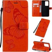 Voor Galaxy S20 + Pressed Printing Butterfly Pattern Horizontale Flip PU lederen tas met houder & kaartsleuven & portemonnee & lanyard (oranje)
