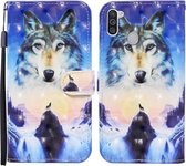 Voor Samsung Galaxy A11 / M11 Gekleurde Tekening Patroon Horizontale Flip Leren Case met Houder & Kaartsleuven & Portemonnee (Sunrise Wolf)