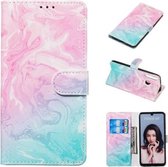 Gekleurde tekening marmer patroon horizontale flip PU lederen tas met houder & kaartsleuven & portemonnee voor Huawei P30 Lite / Nova 4e (roze groen)