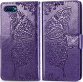 Voor OPPO Reno A Butterfly Love Flower Reliëf Horizontale Flip Leather Case met Bracket Lanyard Card Slot Wallet (Dark Purple)