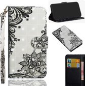 3D-schilderijpatroon Horizontaal Flip TPU + PU lederen tas met houder & kaartsleuven & portemonnee voor Huawei Honor 20i (zwarte bloem)