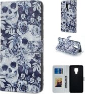 Horizontale lederen flip-hoes met doodskop en bloemenpatroon voor Huawei Mate 20 X, met houder en kaartsleuven en fotolijst en portemonnee