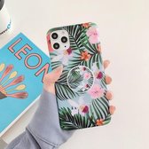 Bloem- en bladpatroon schokbestendig TPU beschermhoes met houder voor iPhone 11 Pro (8)