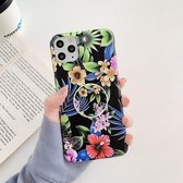 Bloem- en bladpatroon schokbestendig TPU beschermhoes met houder voor iPhone 11 (6)