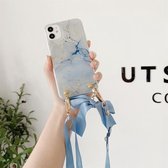 Marmeren patroon pailletten strik TPU beschermhoes met nekriem voor iPhone 11 Pro Max (wit)