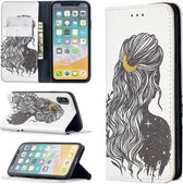 Gekleurde tekening patroon onzichtbare magnetische horizontale flip PU lederen tas met houder & kaartsleuven & portemonnee voor iPhone X / XS (meisje)