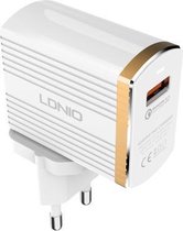 LDNIO A1302Q 2 in 1 18 W QC3.0 USB-interface Rastervorm Reisoplader Mobiele telefoonoplader met micro USB-datakabel, EU-stekker