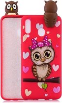 Voor Galaxy A40 schokbestendige Cartoon TPU beschermhoes (rode uil)