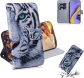 Voor Galaxy A51 Gekleurde tekening Horizontale flip lederen tas, met houder en kaartsleuven en portemonnee (tijger)