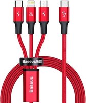 Baseus Rapid-serie 20W 3 in 1 USB-C / Type-C naar 8Pin + Micro USB + USB-C / Type-C snellaadgegevenskabel, lengte: 1,5 m (rood)