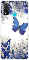 Voor Huawei P Smart 2020 gekleurd tekeningpatroon zeer transparant TPU beschermhoes (paarse vlinder)