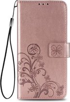 Voor Huawei Nova 7 vierbladige gesp reliëf gesp mobiele telefoon bescherming lederen tas met lanyard & kaartsleuf & portemonnee & beugel functie (rose goud)