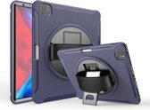 Voor iPad Pro 12,9 inch (2020) 360 graden rotatie PC + TPU beschermhoes met houder & draagriem & penhouder (blauw)